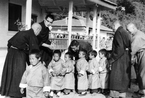 HH DALAI LAMA and REFUGEE CHILDREN in Dharamshal, 1961